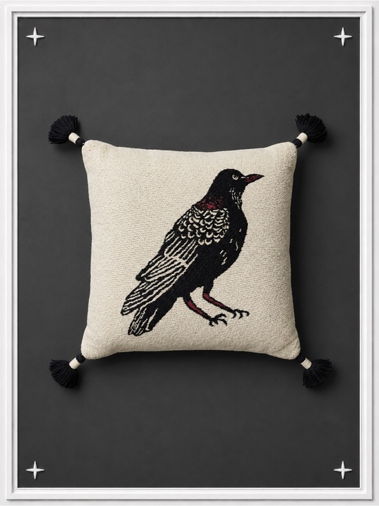 Other - Embroidered Tassel Raven Throw Pillow